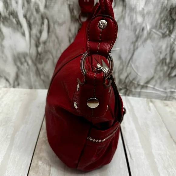 Relic Cherry Red Y2K Faux Leather Hobo Quilted Pocket Silver Accent Shoulder Bag - Picture 2 of 15